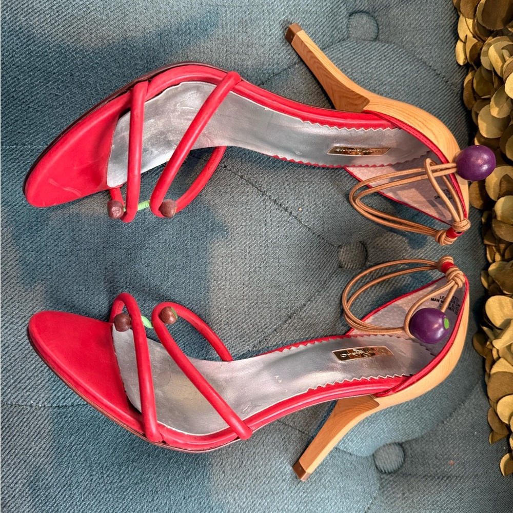 Red and Tan Strappy Heels